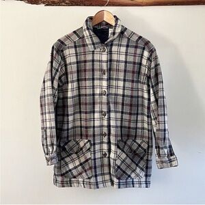 Vintage Erika & Co Plaid Wool Blend Jacket Navy Burgundy Oversized Medium